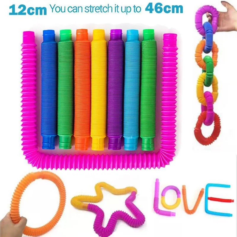 6/12PCS Fidget Pop Tube Toys Sensory Stretch Pipe Decompression Stress Relief Kids Adults Sound Sensory Tool