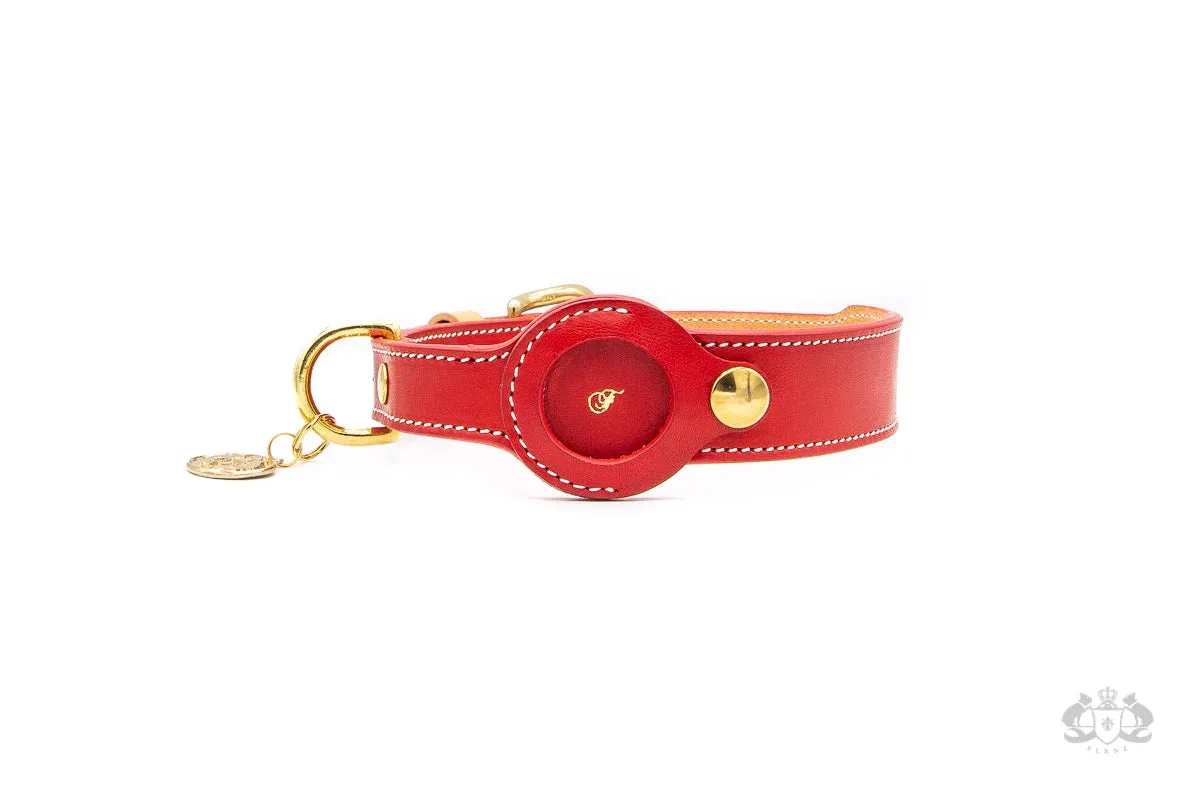 Air Tag Leather Collar Poppy Red from Florenze Italy