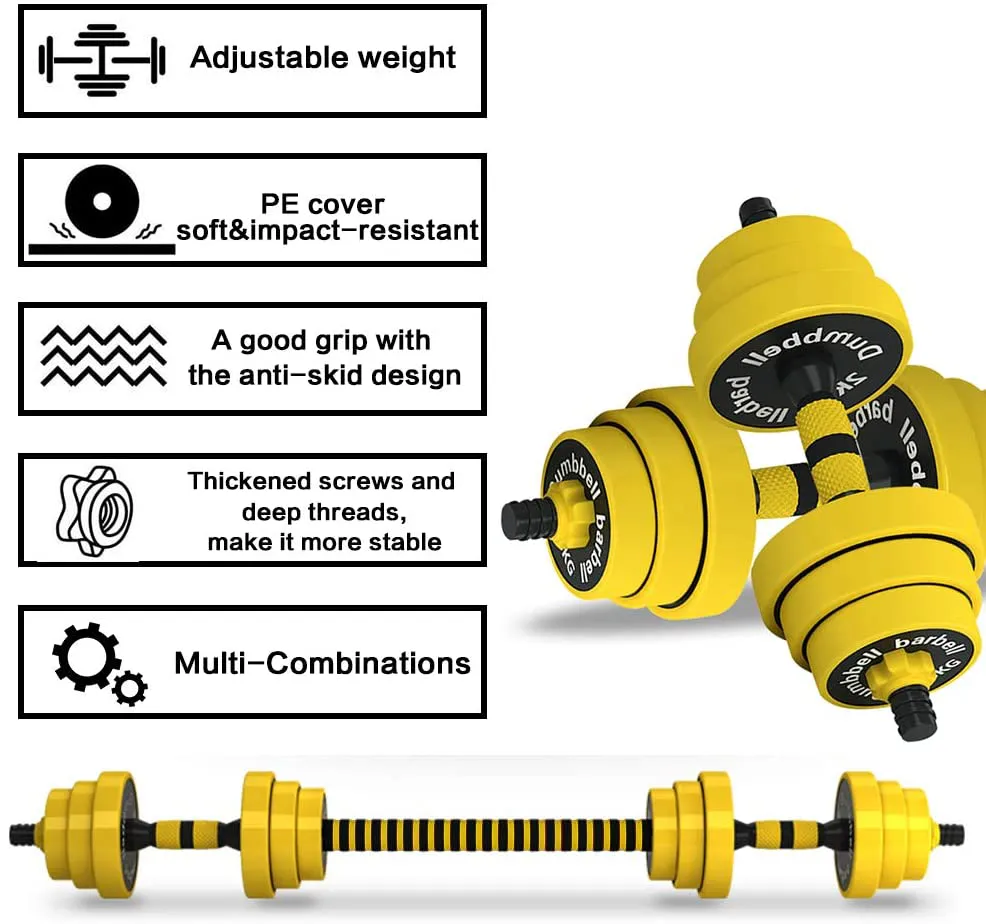 DDFE Adjustable Dumbbell Barbell Lifting Set 40.4lb New Dumbbell Barbell Set for Men,Women,Beginners,Home with Four 4lb. Four 2.8lb.Four 3.3lb.Weights, 2 Dumbbell Bars,1 Barbell Connecting Rod