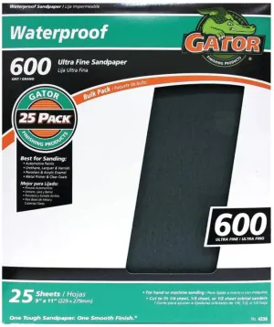 Gator 3280 Sanding Sheet, 11 in L, 9 in W, 600 Grit, Silicone Carbide Abrasive :EA: QUANTITY: 25