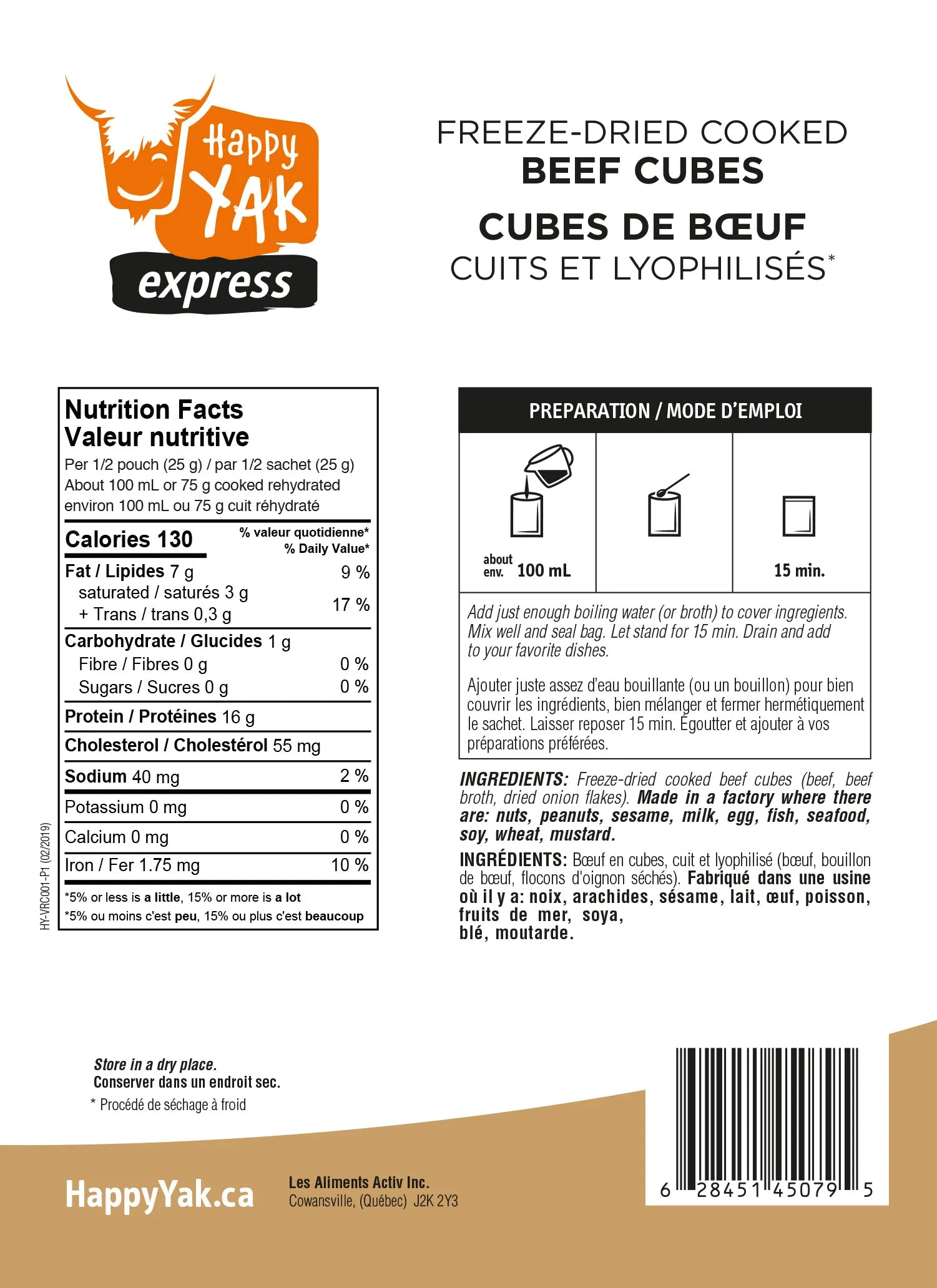 Happy Yak Freeze Dried Cooked Beef Cubes (50 grams)