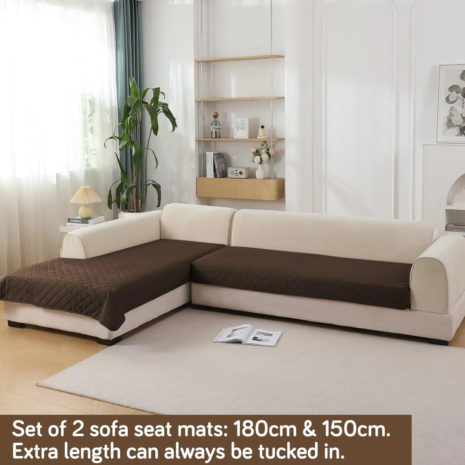 HOKIPO 3 2 L-Shape Sofa Mat - Waterproof, Anti-Slip, Quick Dry, Brown