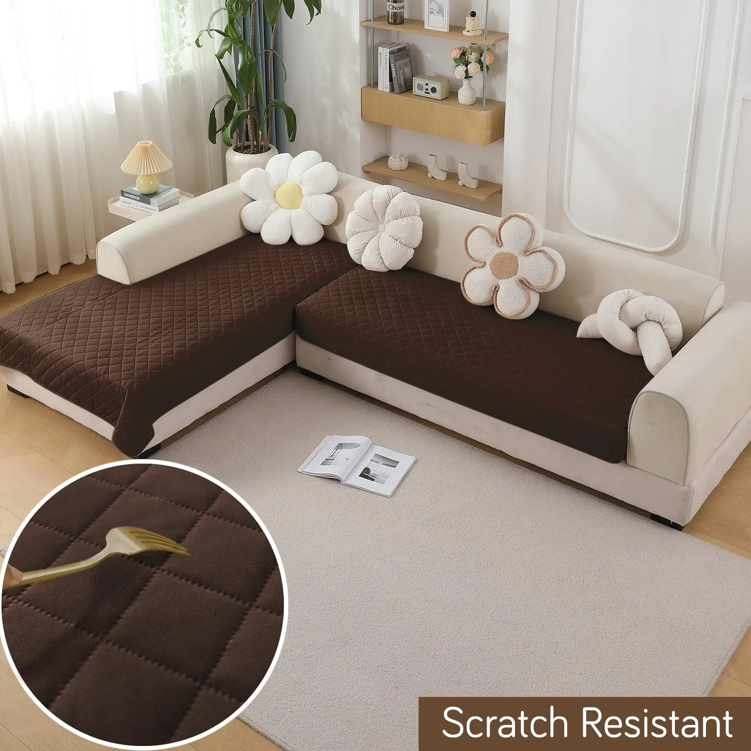 HOKIPO 3 2 L-Shape Sofa Mat - Waterproof, Anti-Slip, Quick Dry, Brown