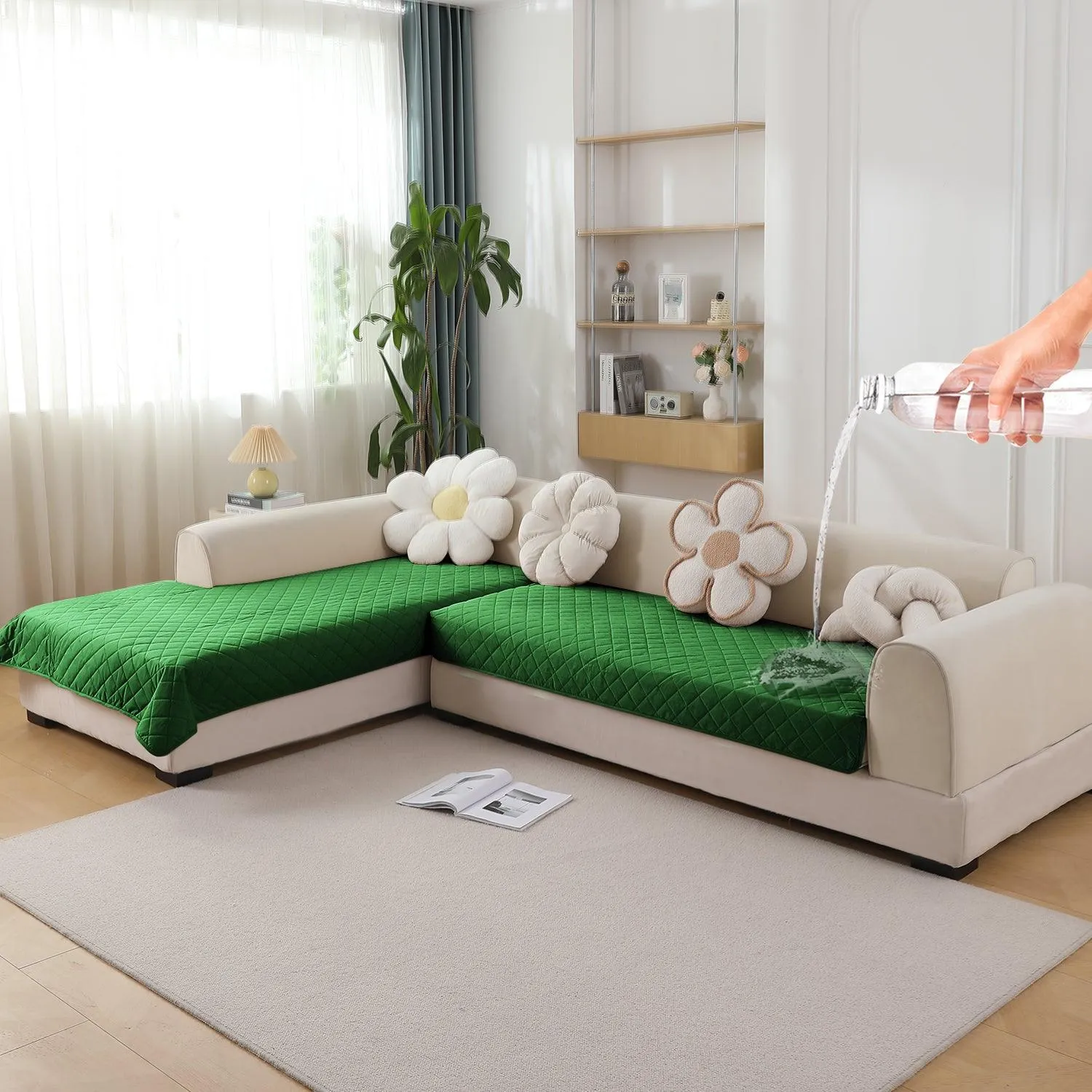 HOKIPO 3 2 L-Shape Sofa Mat - Waterproof, Anti-Slip, Quick Dry, Green