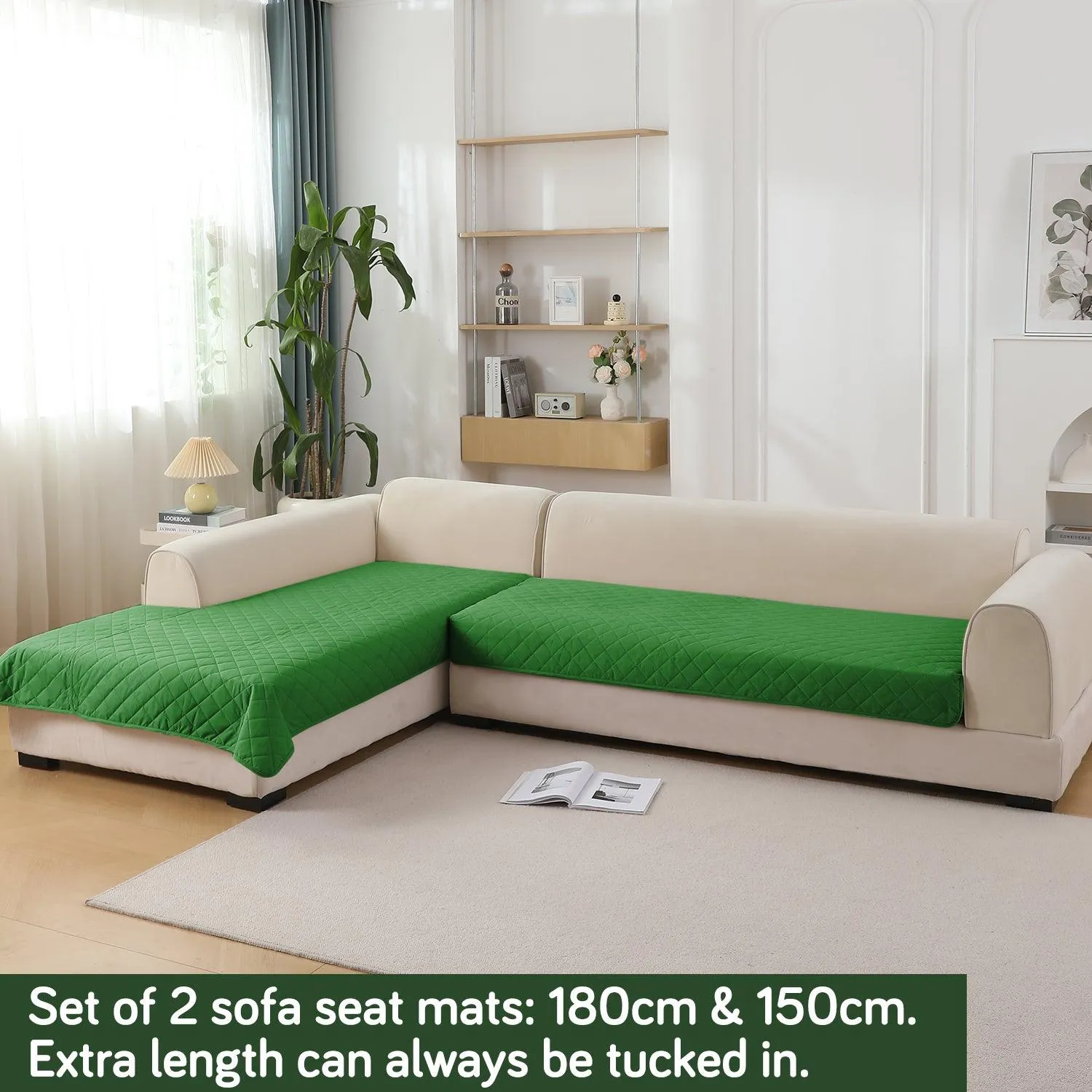 HOKIPO 3 2 L-Shape Sofa Mat - Waterproof, Anti-Slip, Quick Dry, Green