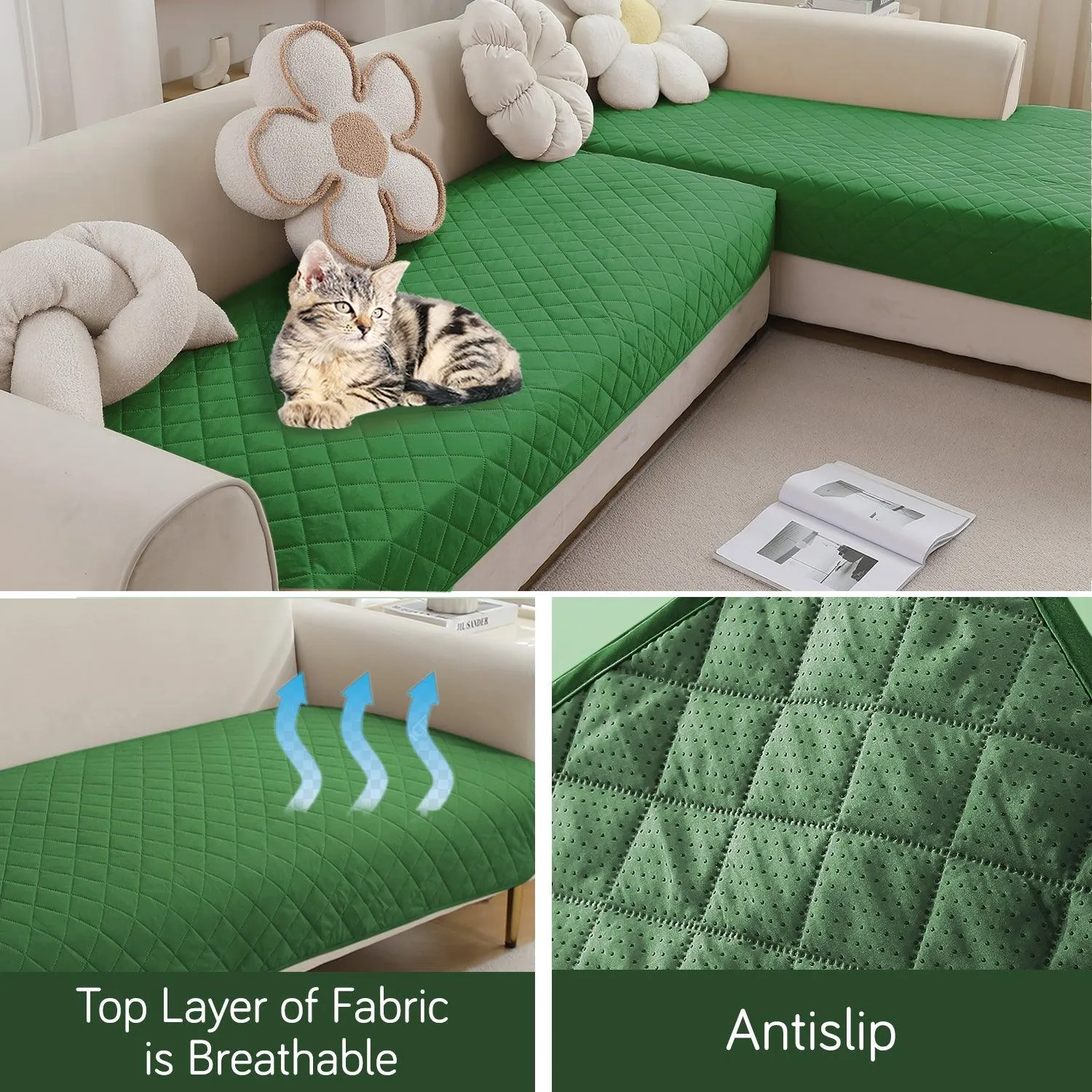 HOKIPO 3 2 L-Shape Sofa Mat - Waterproof, Anti-Slip, Quick Dry, Green