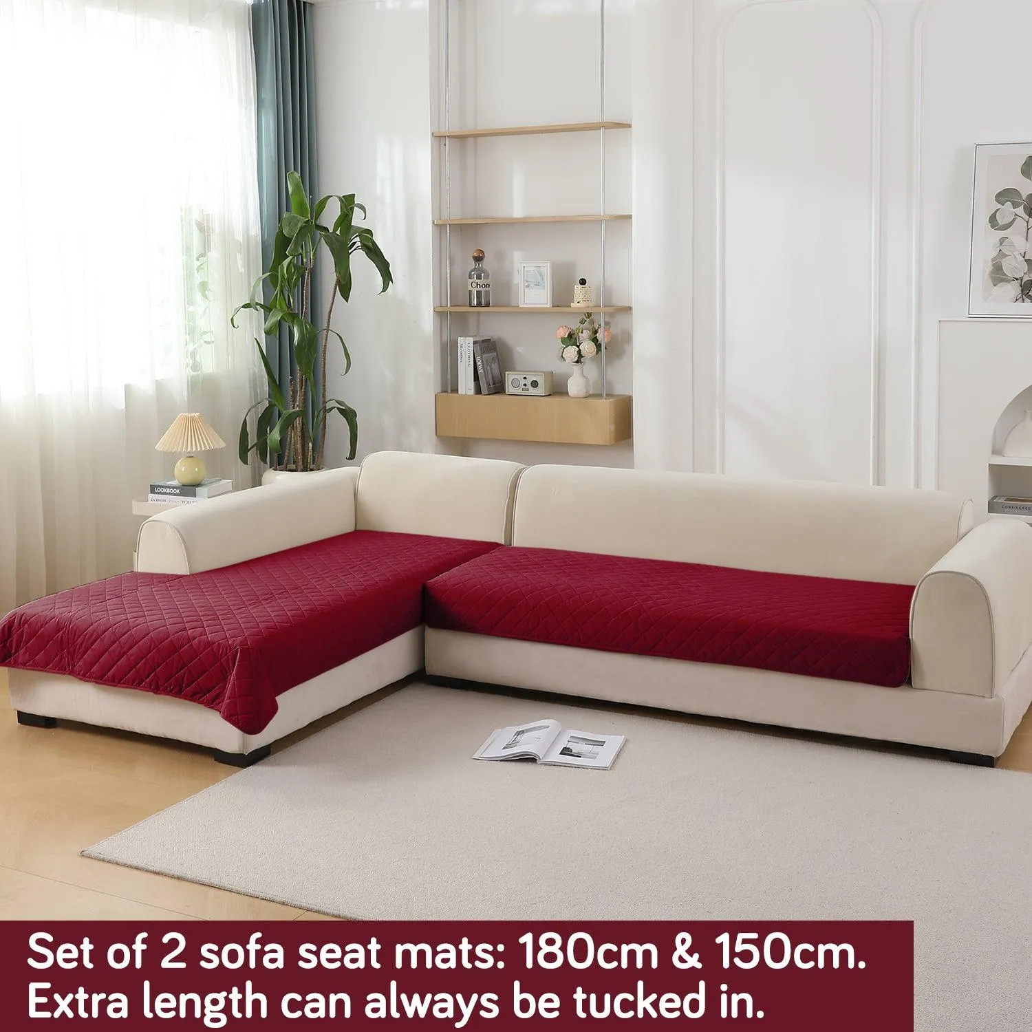 HOKIPO 3 2 L-Shape Sofa Mat - Waterproof, Anti-Slip, Quick Dry, Maroon