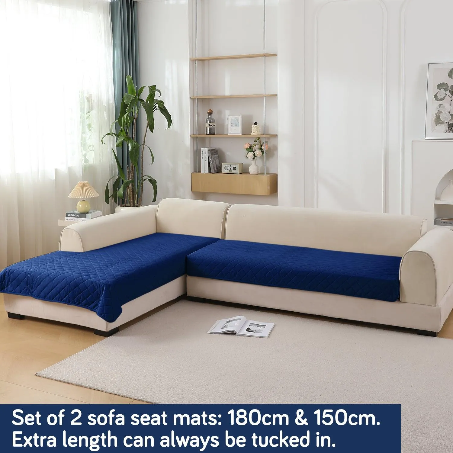 HOKIPO 3 2 L-Shape Sofa Mat - Waterproof, Anti-Slip, Quick Dry, Navy Blue