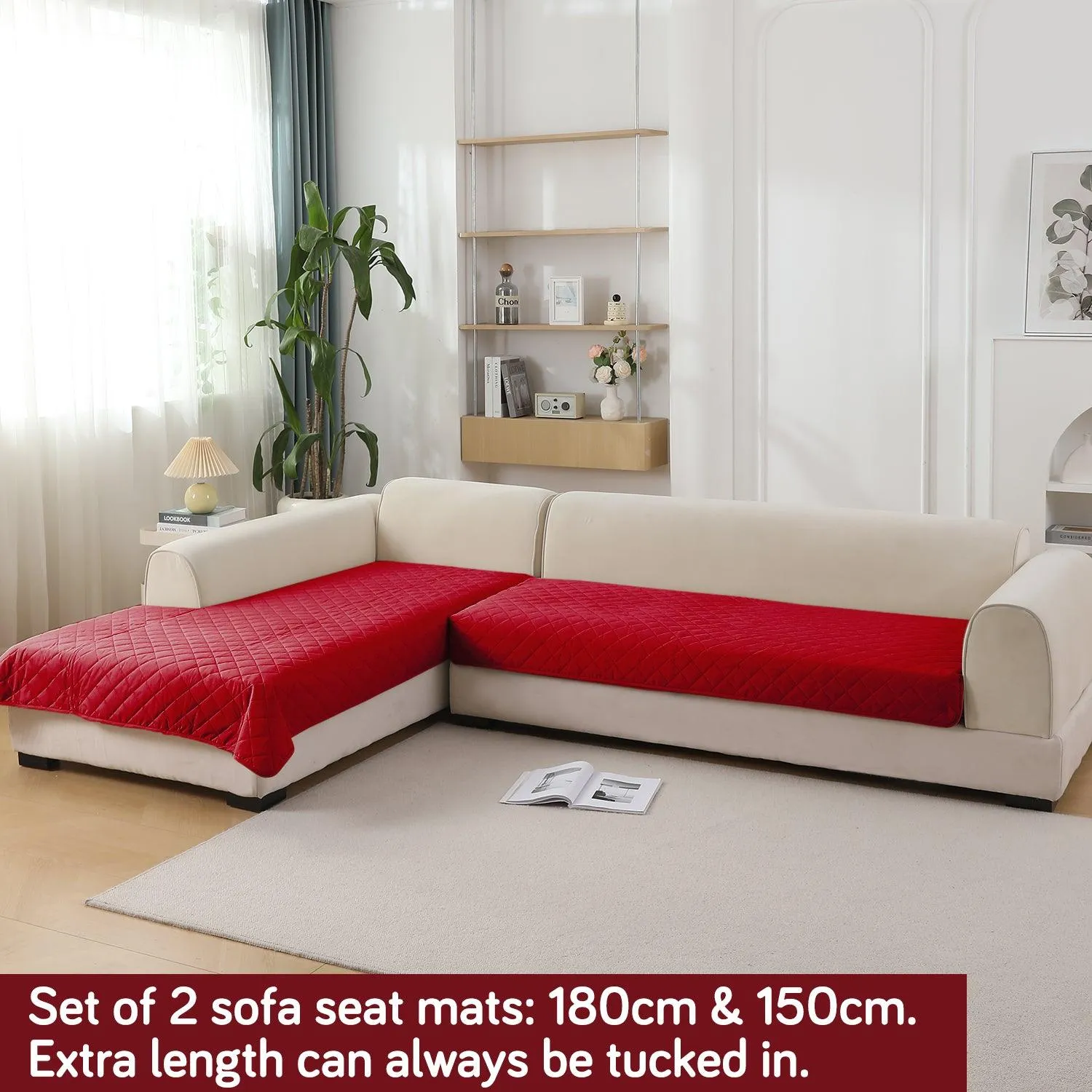 HOKIPO 3 2 L-Shape Sofa Mat - Waterproof, Anti-Slip, Quick Dry, Red