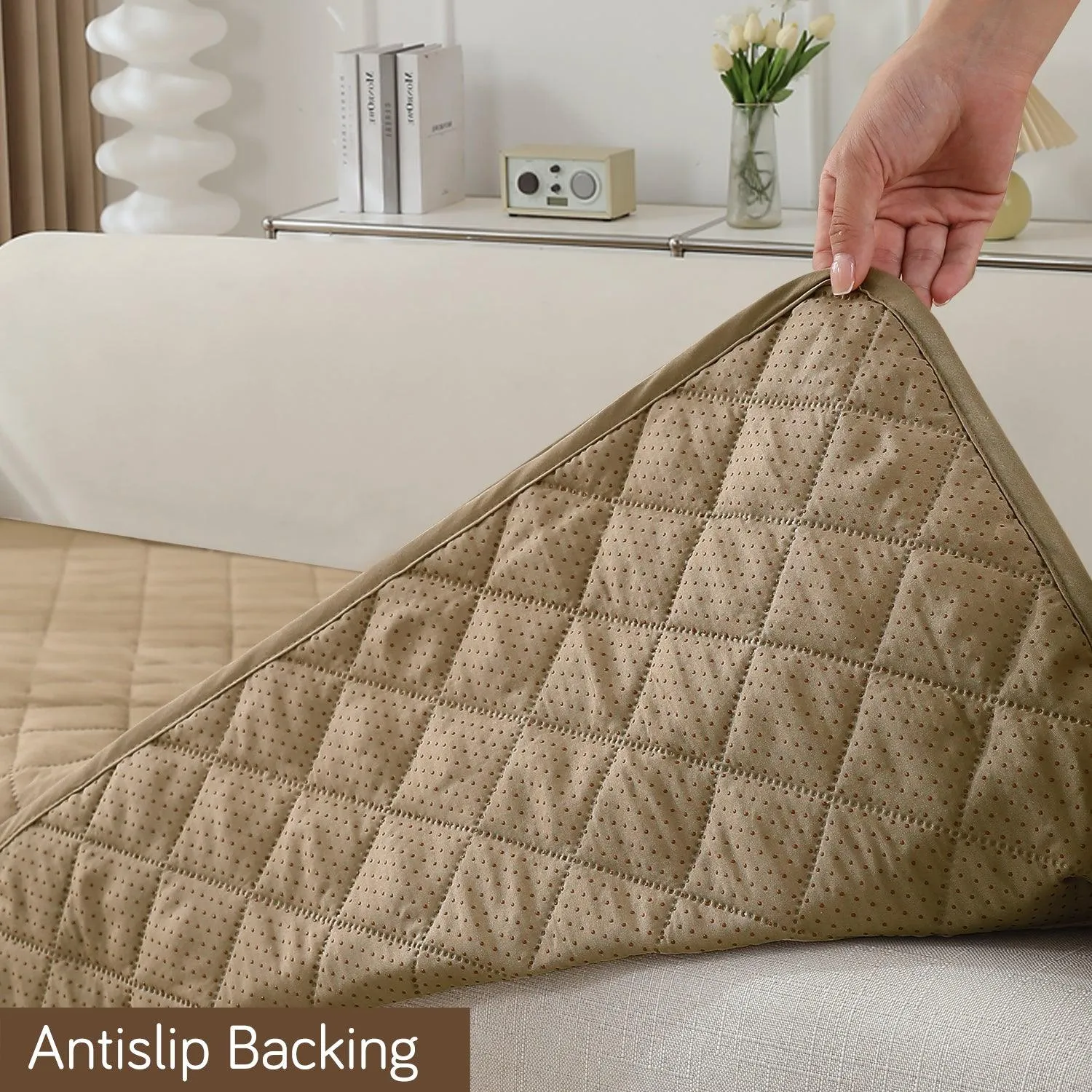 HOKIPO Waterproof Anti-Slip Quick Dry Sofa Seat Mat for 1/2/3 Seater, Beige