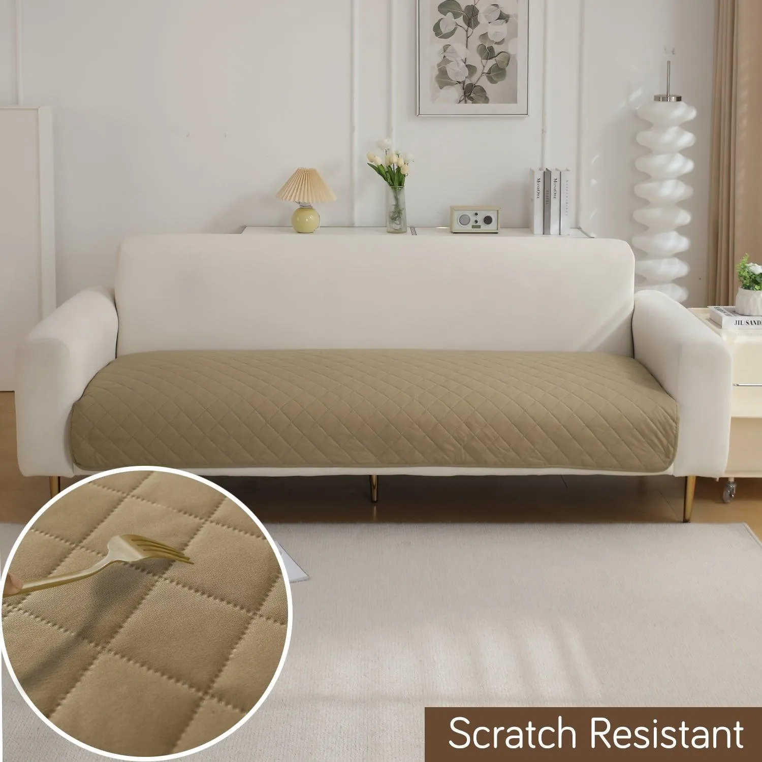 HOKIPO Waterproof Anti-Slip Quick Dry Sofa Seat Mat for 1/2/3 Seater, Beige