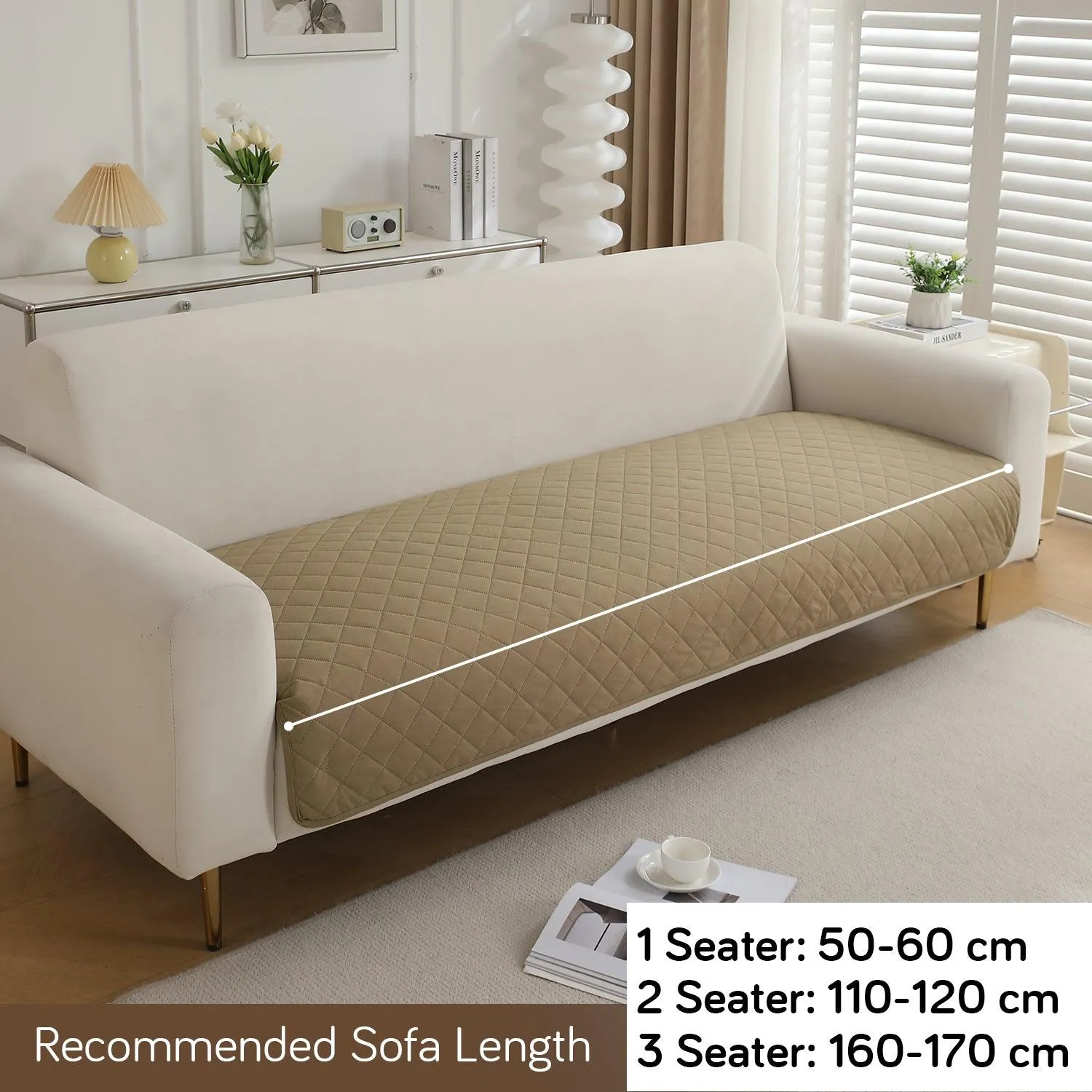 HOKIPO Waterproof Anti-Slip Quick Dry Sofa Seat Mat for 1/2/3 Seater, Beige