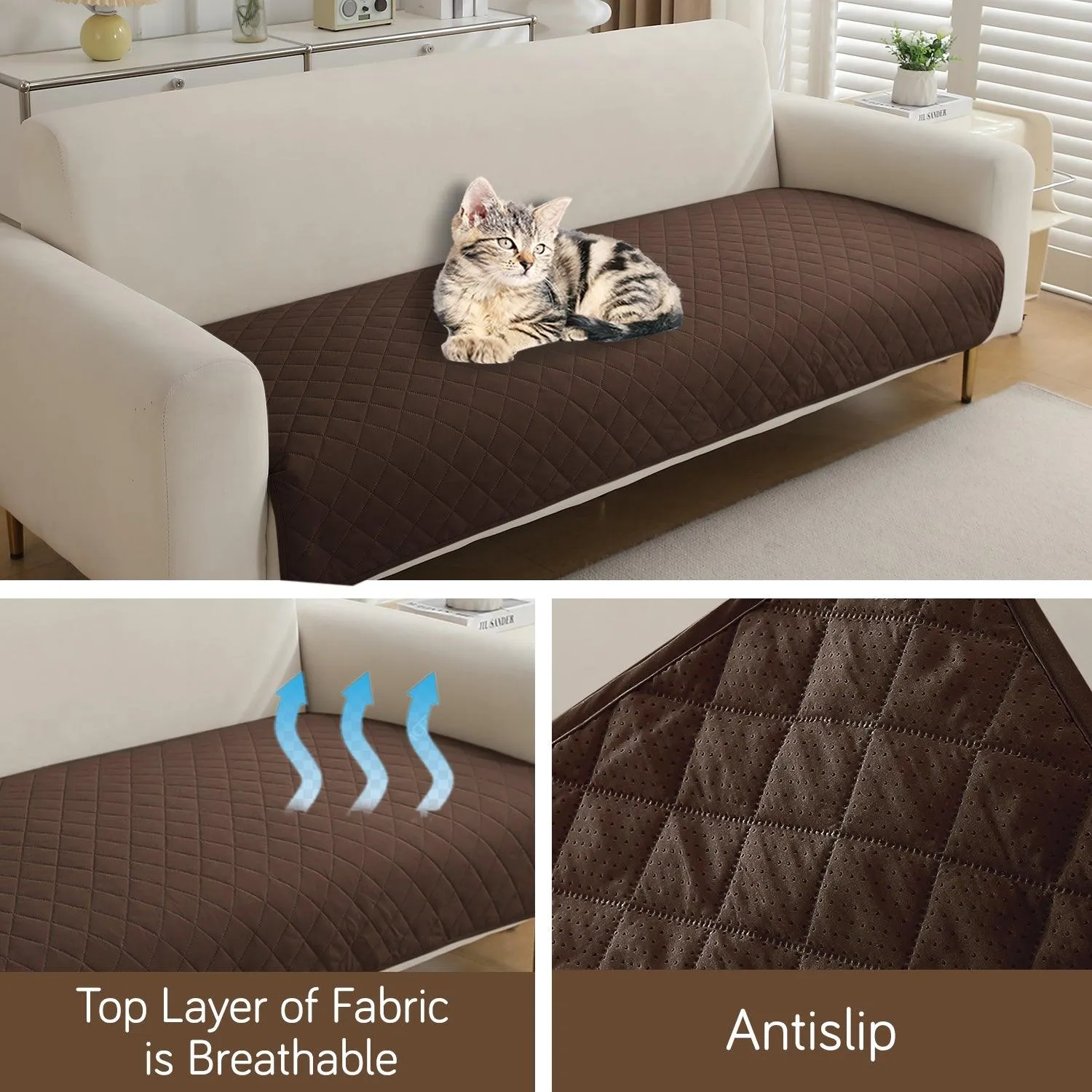 HOKIPO Waterproof Anti-Slip Quick Dry Sofa Seat Mat for 1/2/3 Seater, Brown