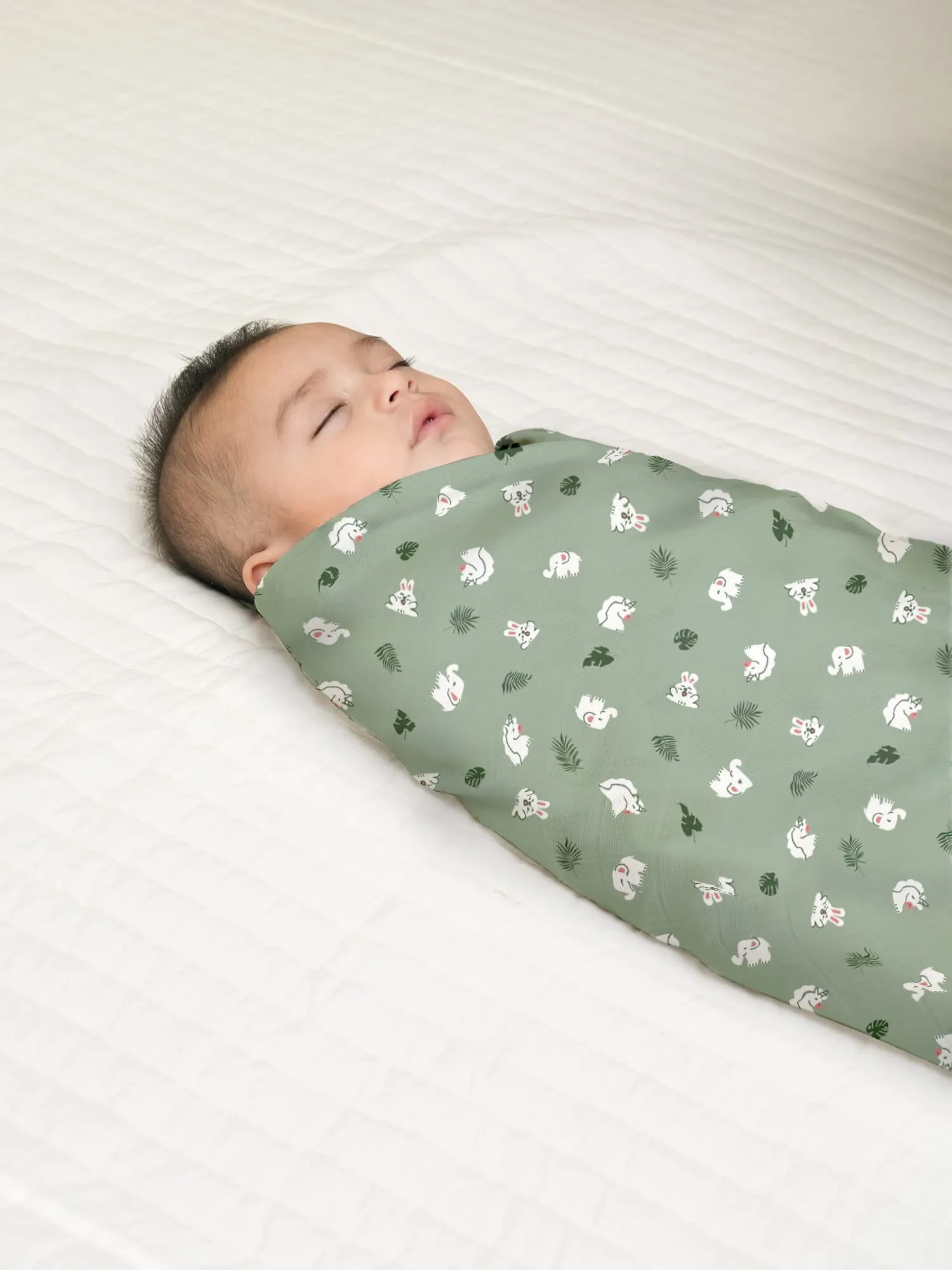 Mush 100% Bamboo Swaddle : Ultra Soft, Breathable, Thermoregulating, Absorbent, Light Weight and Multipurpose Bamboo Wrapper/Baby Bath Towel/Blanket (1, Rabbit Green)