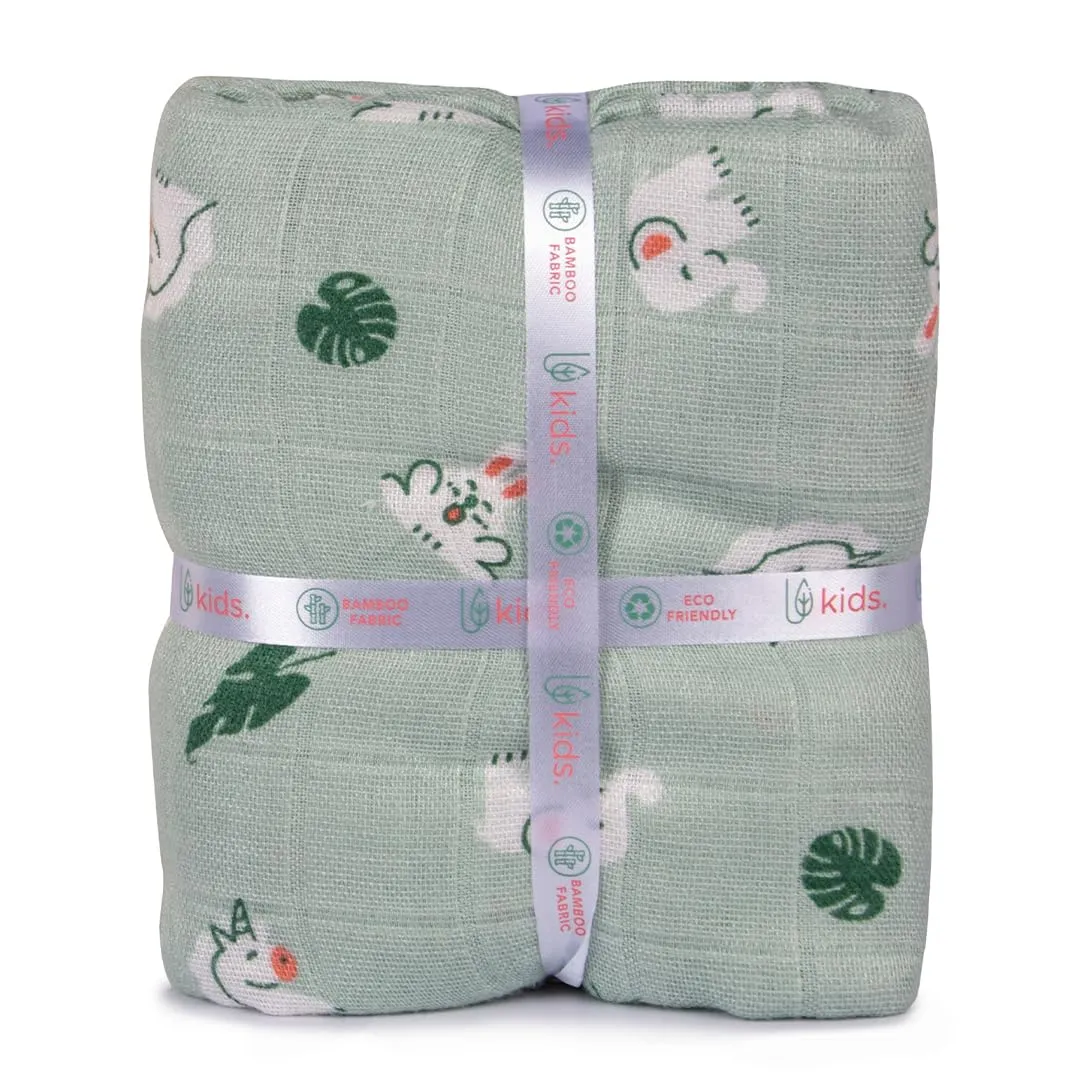 Mush 100% Bamboo Swaddle : Ultra Soft, Breathable, Thermoregulating, Absorbent, Light Weight and Multipurpose Bamboo Wrapper/Baby Bath Towel/Blanket (1, Rabbit Green)