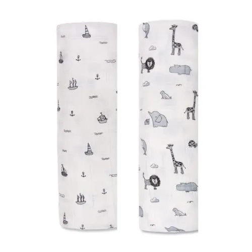 Mush Ultra Soft, Comfortable & Multipurpose 100% Bamboo Baby Swaddle & Wrapper (2, Jungle (Grey) & Sea (Grey))