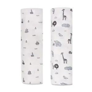 Mush Ultra Soft, Comfortable & Multipurpose 100% Bamboo Baby Swaddle & Wrapper (2, Jungle (Grey) & Sea (Grey))