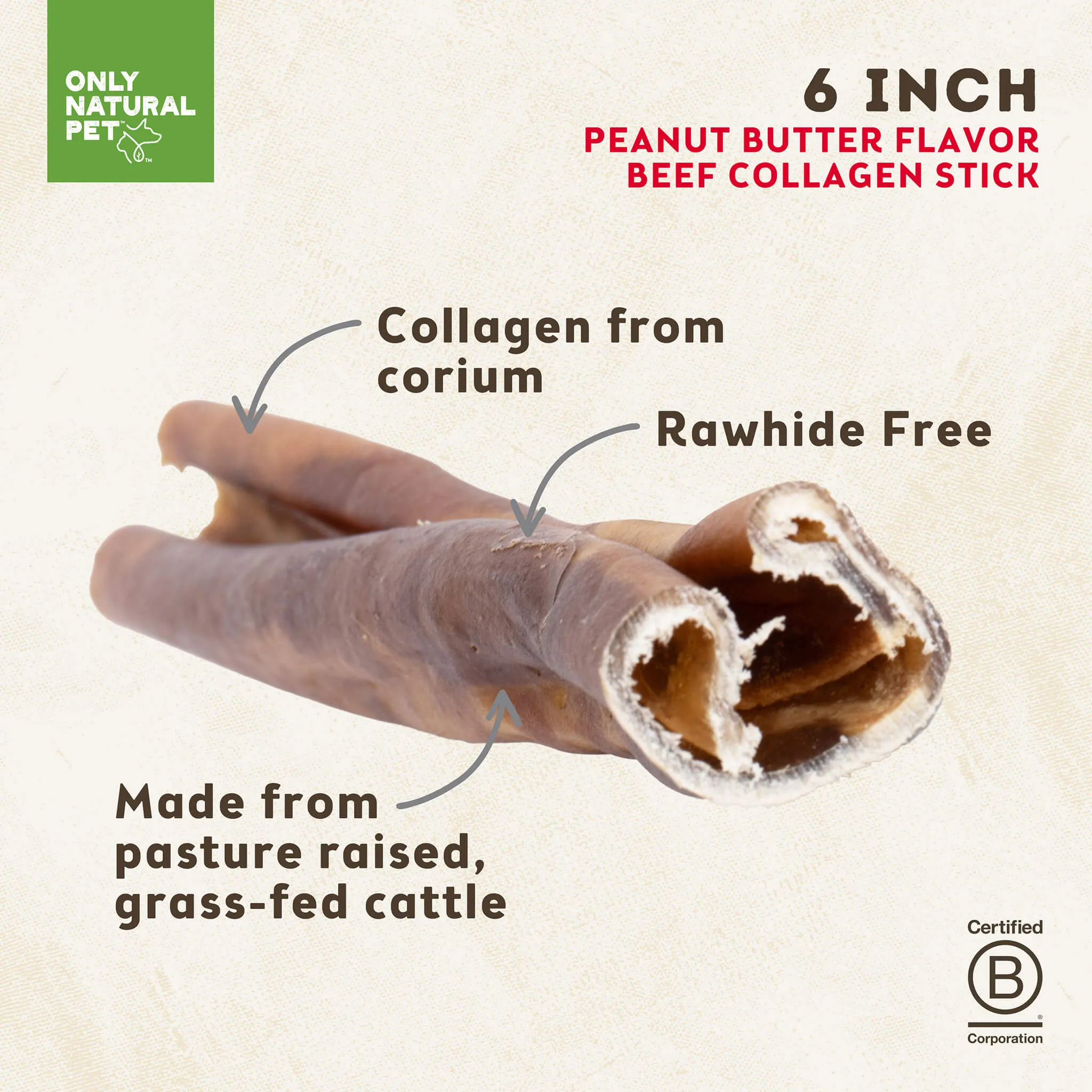 Only Natural Pet Collagen Beef Stick Peanut Butter Flavor Dog Bone