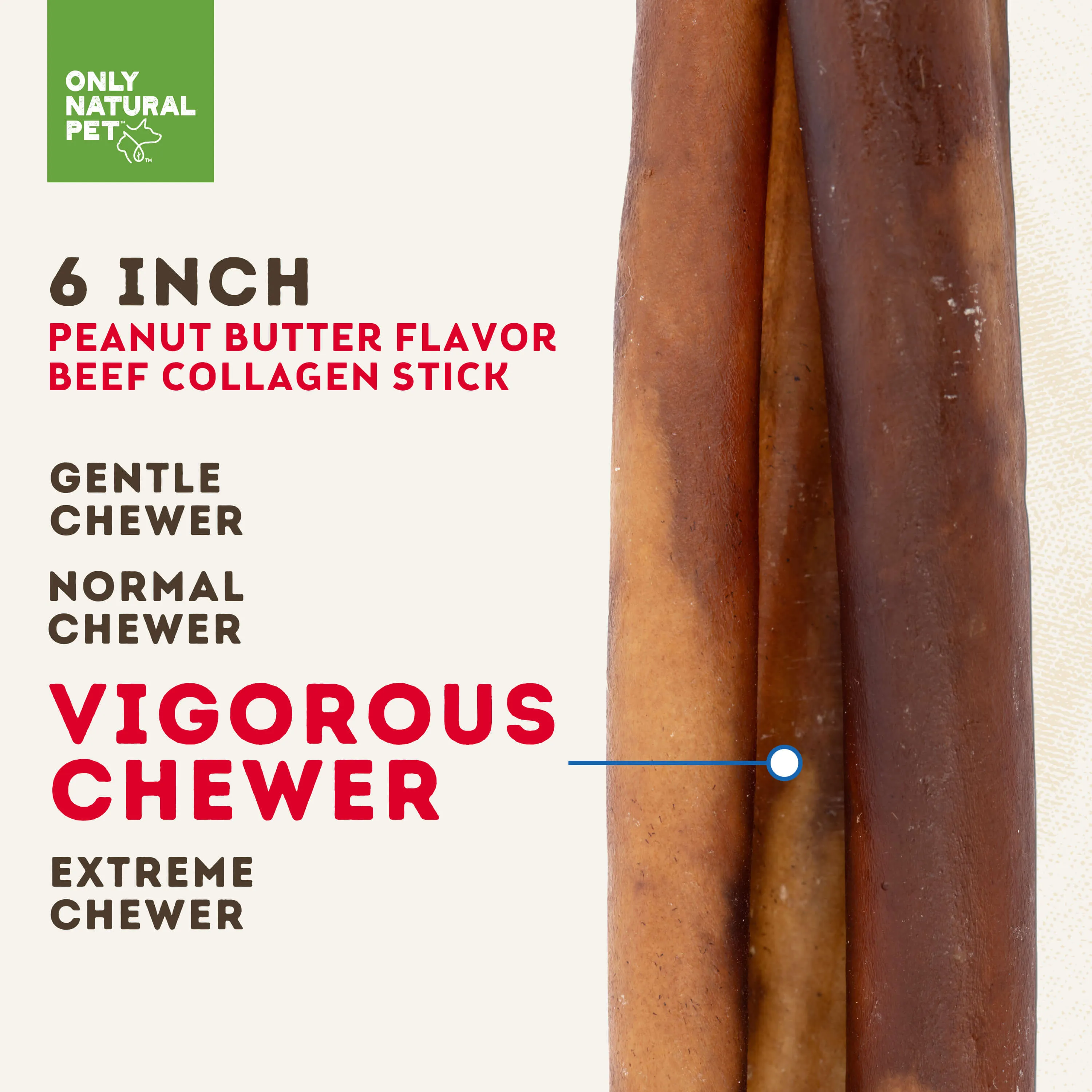 Only Natural Pet Collagen Beef Stick Peanut Butter Flavor Dog Bone