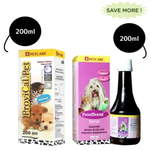 Petcare Provical Pet Calcium Syrup (200ml) and Proviboost Multivitamin Syrup (200ml) Combo for Dogs & Cats