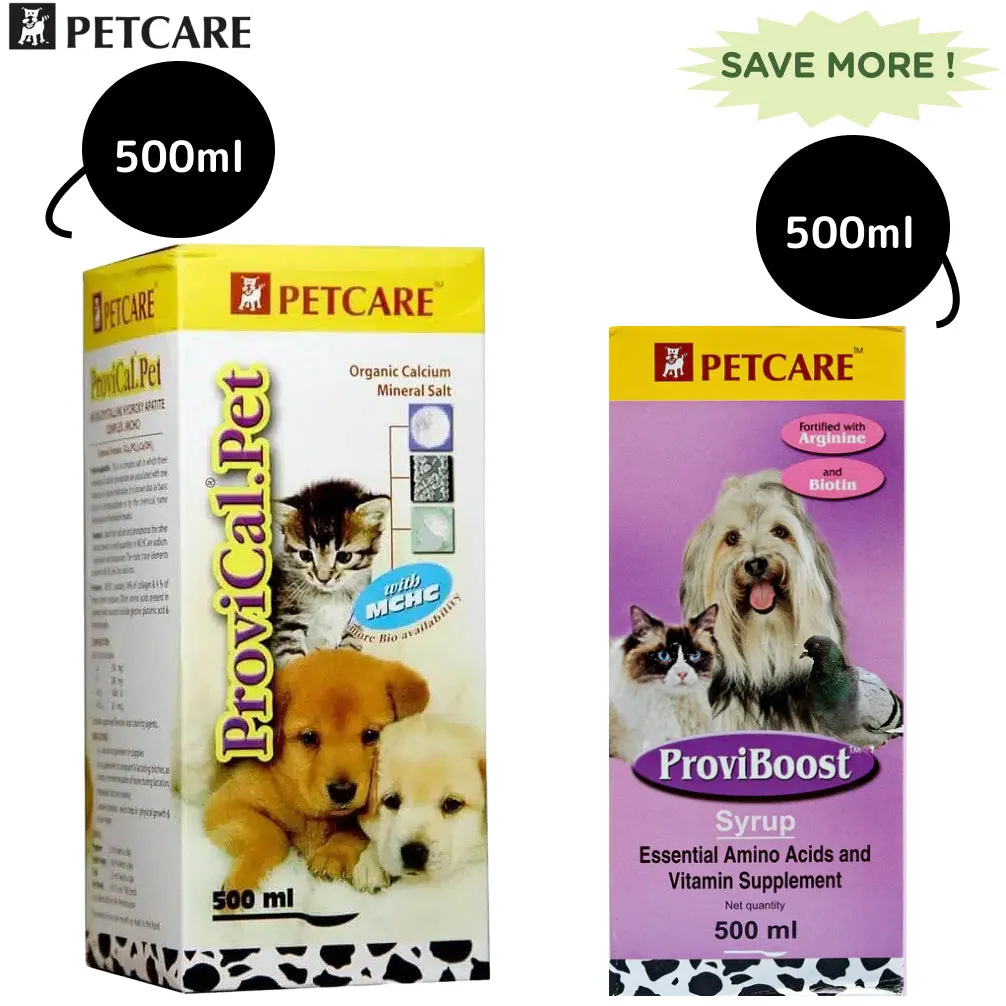 Petcare Provical Pet Calcium Syrup (500ml) and Proviboost Multivitamin Syrup (500ml) Combo for Dogs & Cats