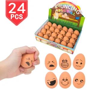 PROLOSO 12 Bouncy Egg Rubber Balls Funny Expressions Easter Bouncing Pet Toys