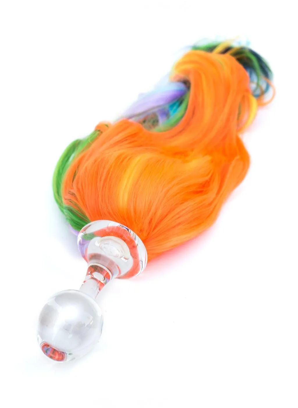 Rainbow Detachable Ponytail Glass Butt Plug