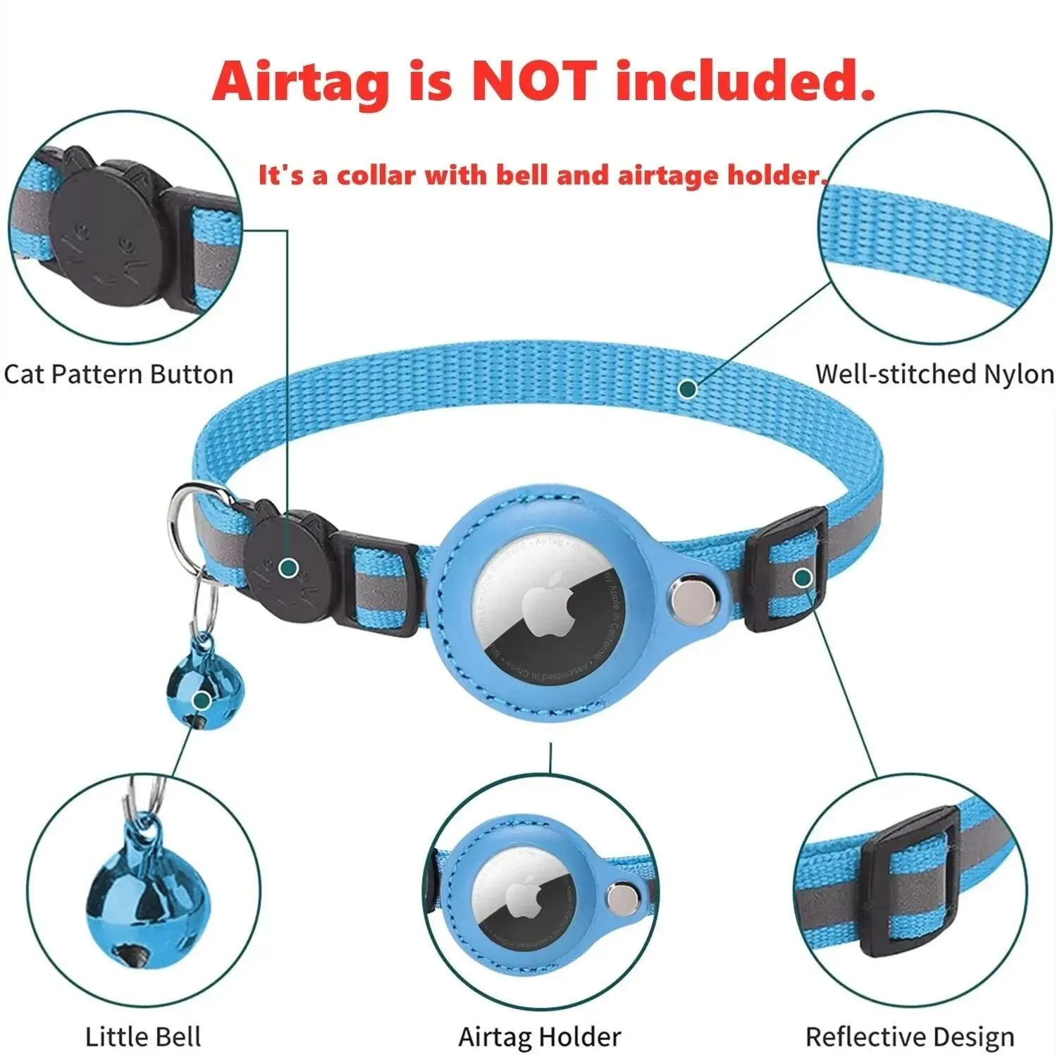 Reflective Cat Collar with Airtag Tracker