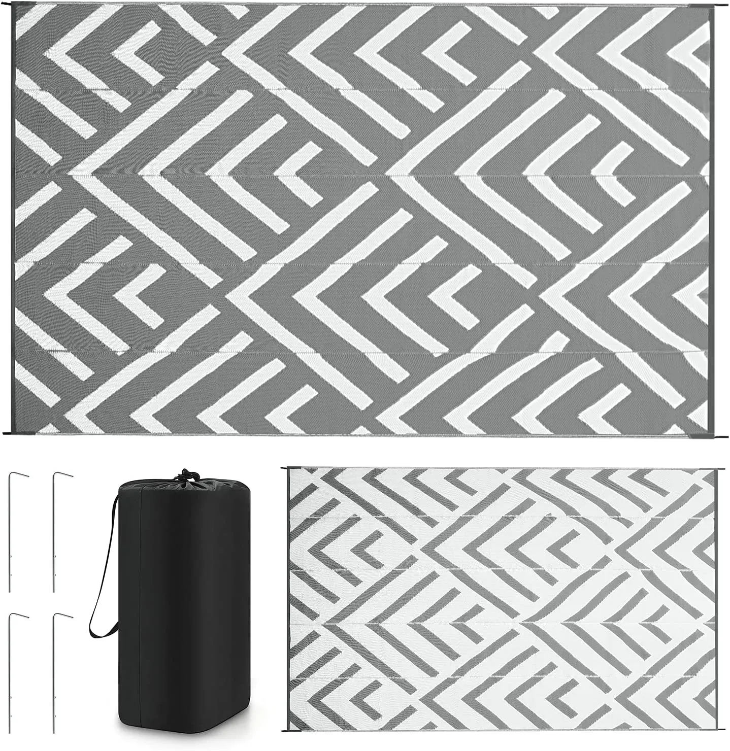 Reversible RV Outdoor Mats 9' x 12', Grey