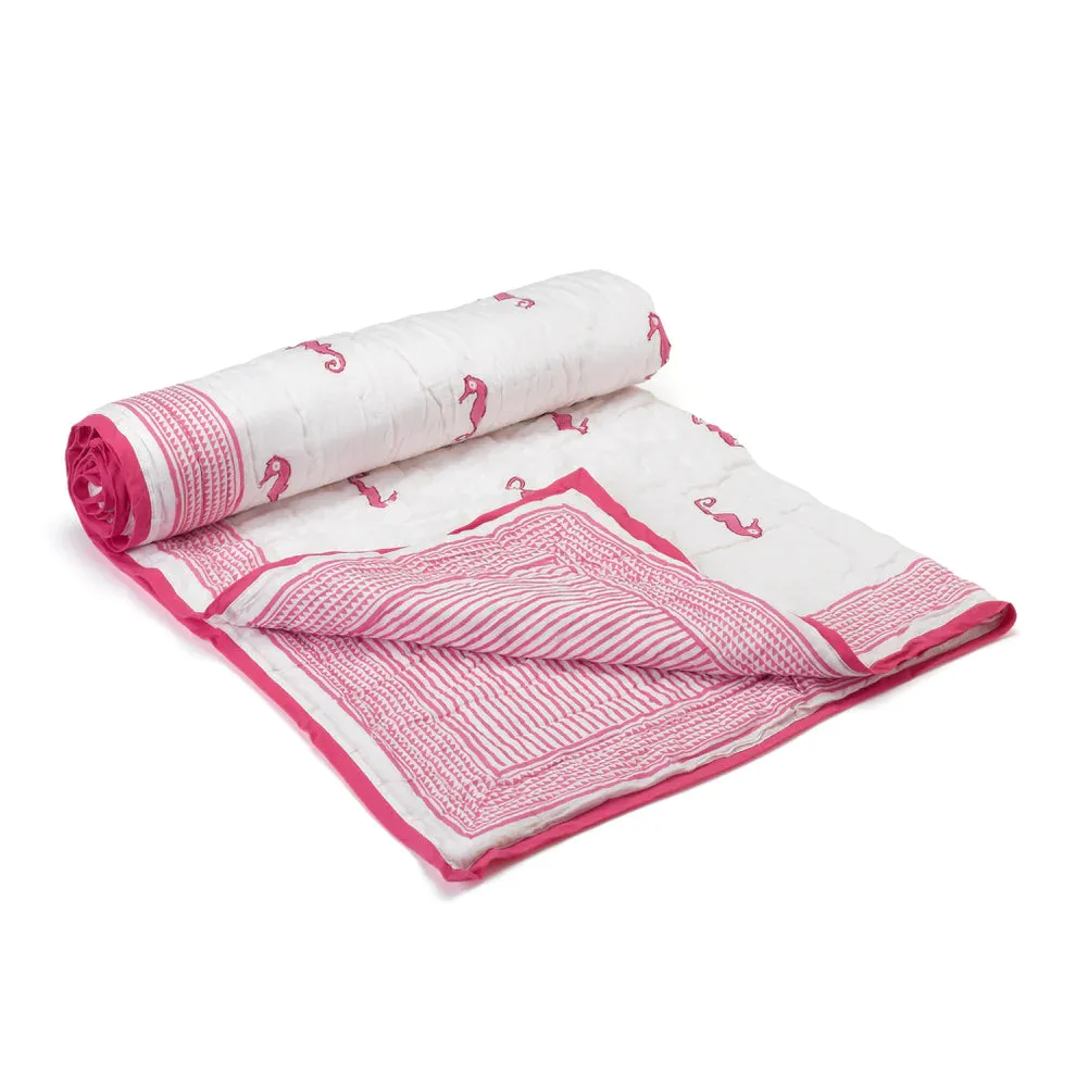 Sea Horse Quilted Blanket/pink - Moochic