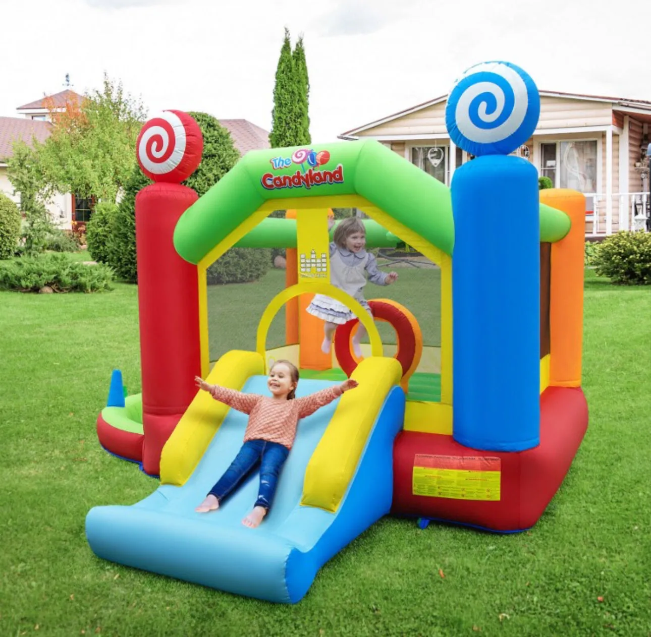 Super Cool Inflatable Kids Candy Land Theme Bouncy House Castle | 735W Blower | Jumping Area | Slide | Balls | Ball Pit | Basketball