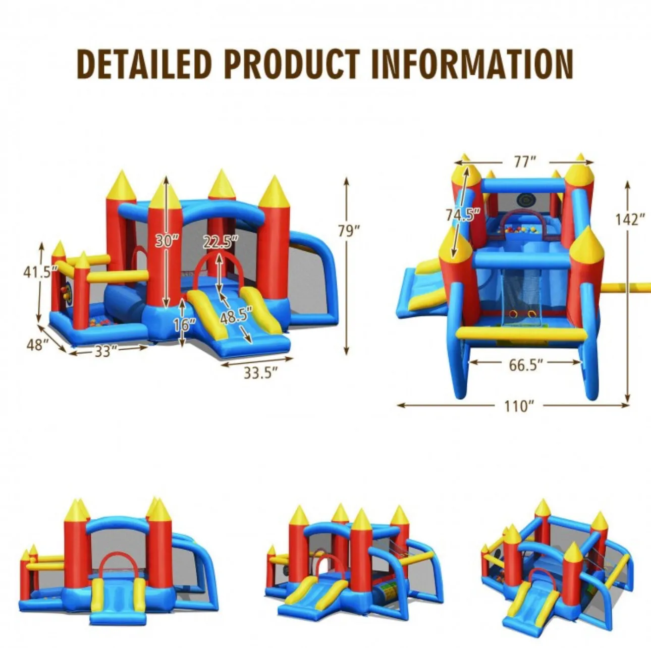 Super Cute & Colourful Inflatable Kids Bouncy Slide Jumping Castle House With 740W Blower | Indoor / Outdoor,Basketball,Football,Ball Pit,Carry Bag