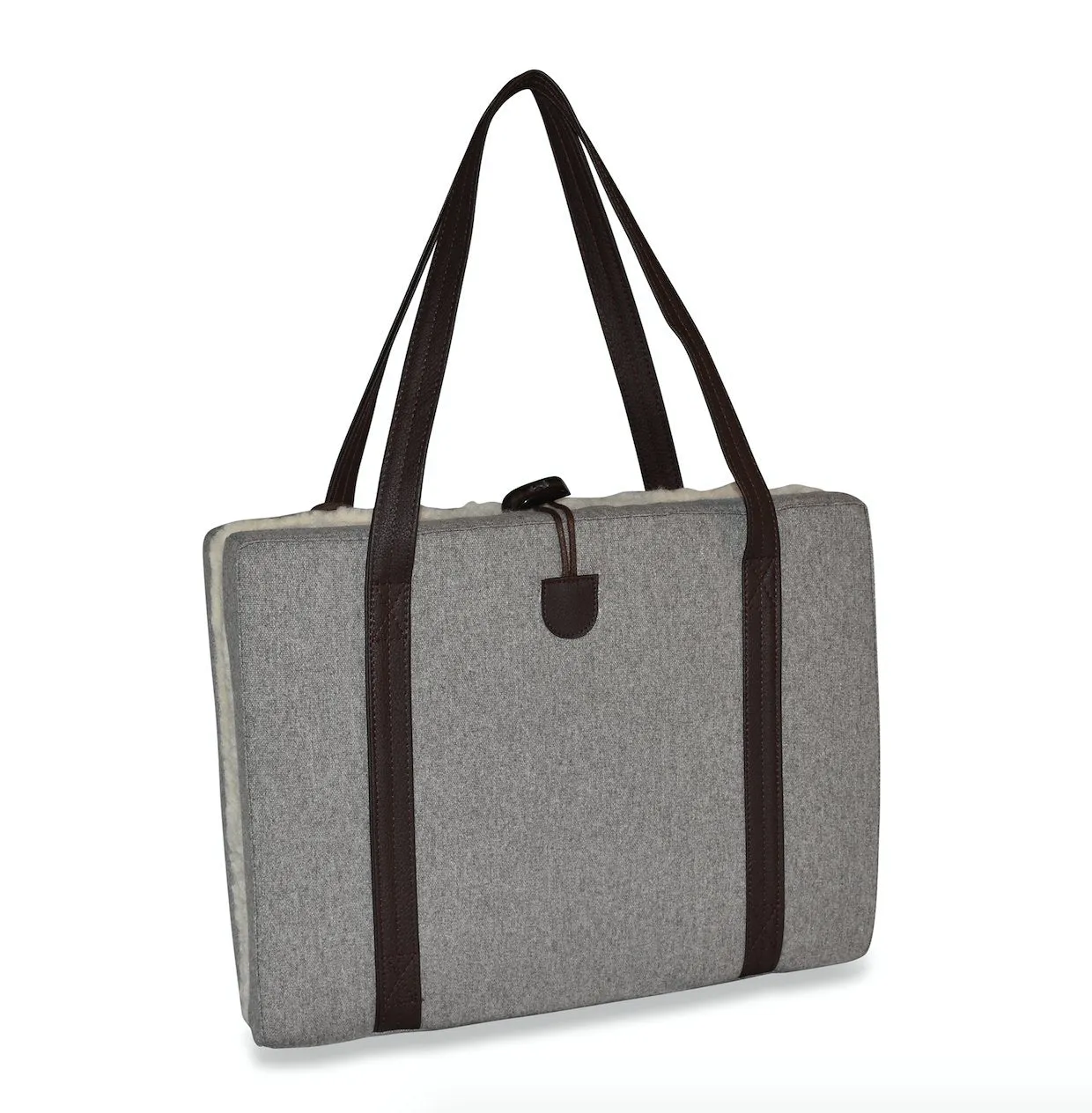 Travel Dog Bed - Grey Flannel with Fluffy Wool Lining