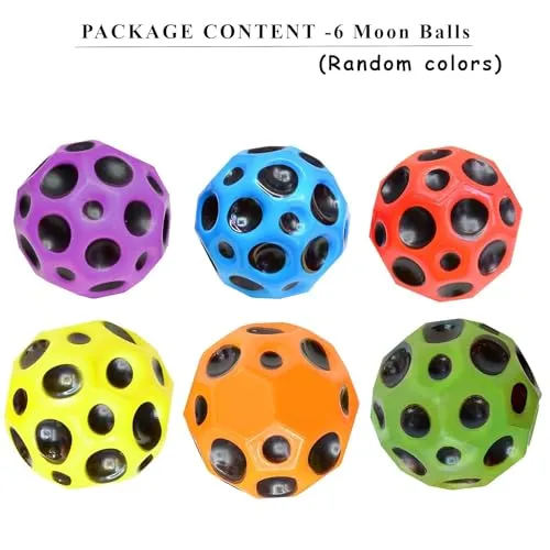 WISHKEY Crazy Bounce Moon Ball for Kids, Soft Rubber High Bouncing Ball, Moon Textured Ball, Anti-Stress Bouncing Ball for Adults, Sports Training Ball, Children's Sensory Ball, Assorted (Pack of 2)