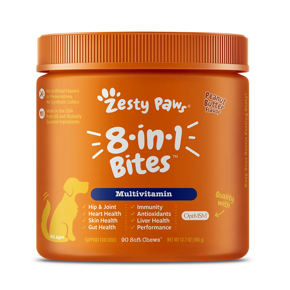 Zesty Paws Dog 8-in-1 Multivitamin Bites Peanut Butter 90soft chews