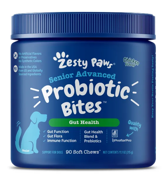 Zesty Paws Senior Advanced Probiotic Bites Dog Supplements (Chicken)